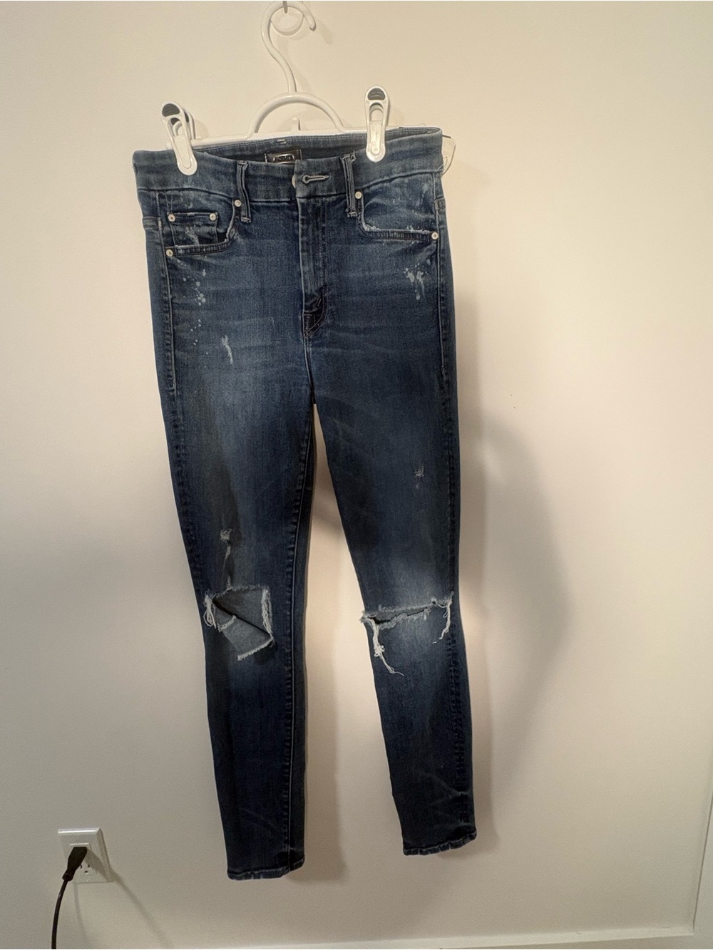 MOTHER Dark Indigo Distressed Skinny Jeans